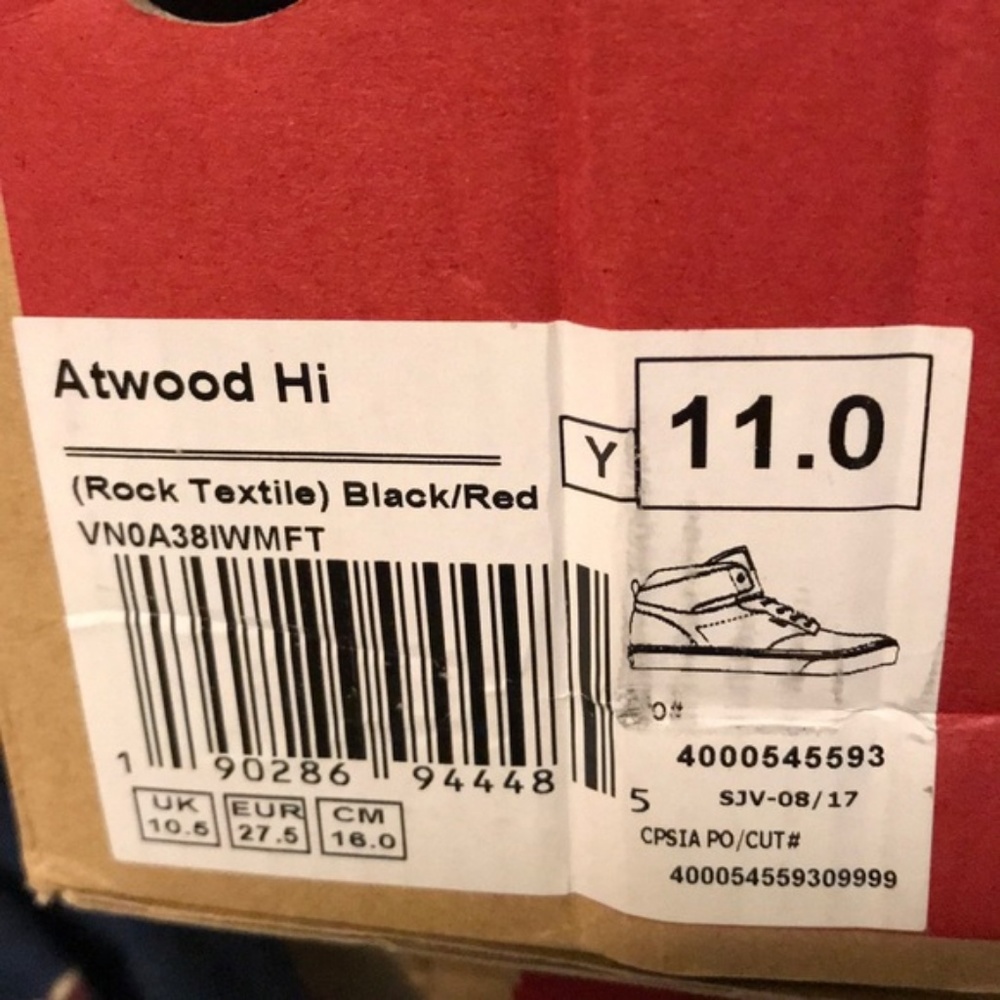 NWT VANS Atwood HI Rock Textile Black Red Kid’s - Picture 8 of 8